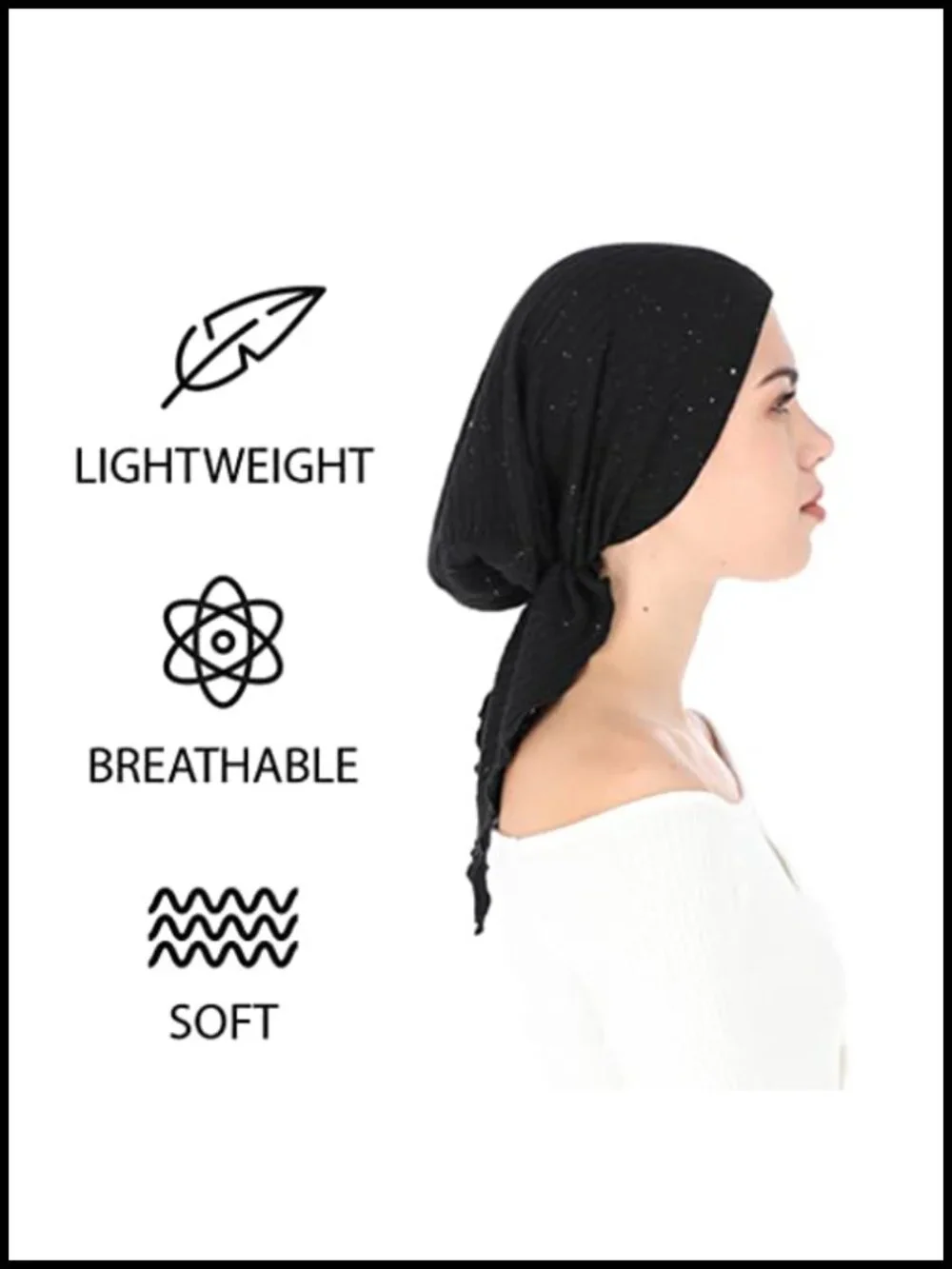 Pretied Head Scarf for Women Sparkly Foil Finish Stretchy Ribbed Fabric